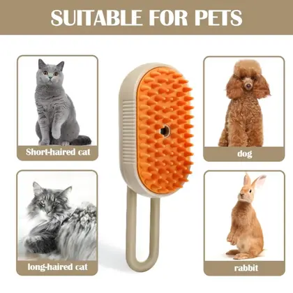 Pet grooming brush with spray