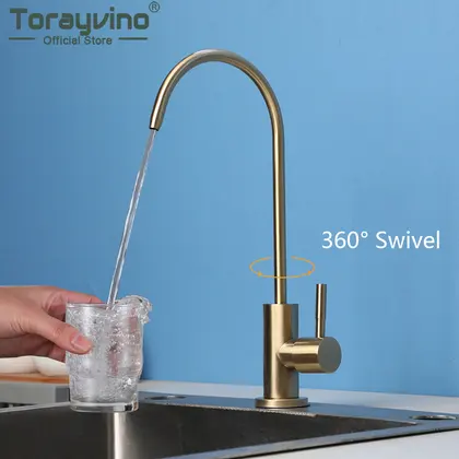 Grifo con filtro de agua para cocina Torayvino, grifo de oro cepillado de acero inoxidable 304