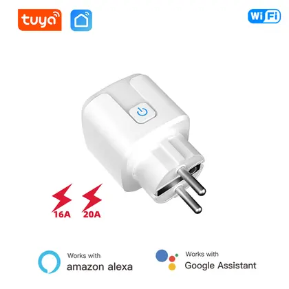 Tuya 20A WiFi Smart Plug EU Socket Energy Monitoring Timer App Voice Contro