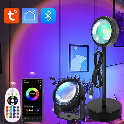 Tuya Smart Sunset Projector Lamp RGB Led Night Light Bluetooth App Remote Contro