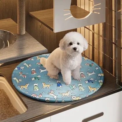 Almohadilla redonda lavable para mascotas de seda de hielo, refrigeración de verano, transpirable, resistente a los arañazos
