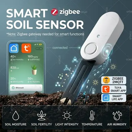 Sensor inteligente de humedad del suelo Zigbee, probador 5 en 1, luz de temperatura y humedad