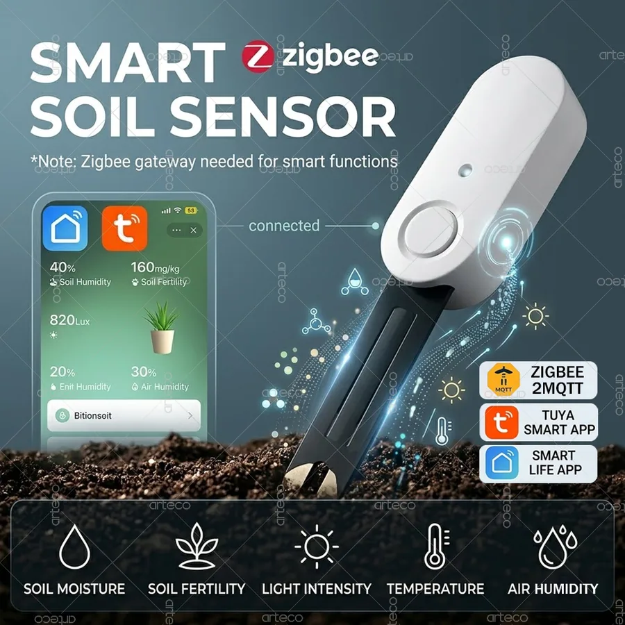 Zigbee Smart Soil Moisture Sensor 5-In-1 בודק טמפרטורת לחות אור · 1
