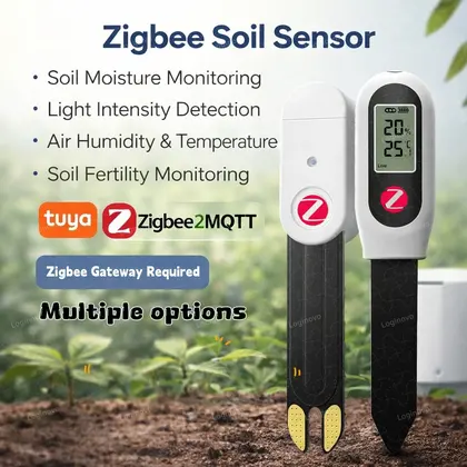 Zigbee-Sensor de humedad del suelo, Tuya Smart Life, luz de fertilidad, zumbido de temperatura